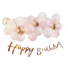 26 darabos lufi szett – Happy Birthday banner – Rózsaszín és fehér party kellék