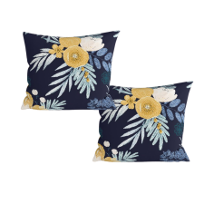  2 darab mikroszálas dekoratív párnahuzat FLOWERISH 45x45 cm, sötétkék lakástextília