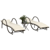  2 db barna polyrattan napozóágy asztallal