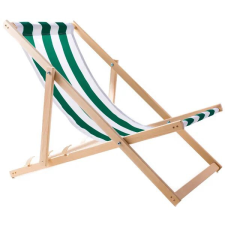  2 db bükkfa napozóágy szett, zöld csíkos vászon, 3 fokozatban állítható kerti bútor