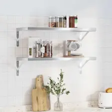  2 db ezüstszínű rozsdamentes acél fali polc 75 x 30 cm bútor