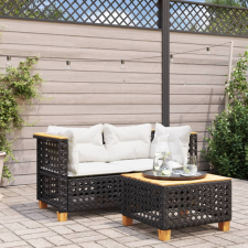 2 db fekete polyrattan kerti sarokkanapé párnákkal kerti bútor
