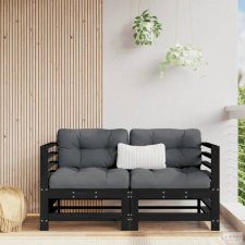  2 db fekete tömör fenyőfa kerti sarokkanapé kerti bútor