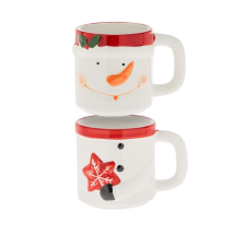 2 db kávés és teás csésze készlet, kerámia, hóemberrel, 3D, 290 ml bögrék, csészék