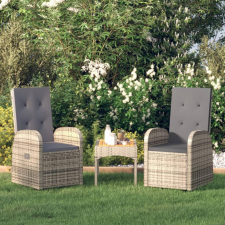 2 db szürke dönthető háttámlás polyrattan kerti szék párnával kerti bútor