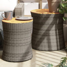 2 db szürke polyrattan kerti kisasztal fa asztallappal kerti bútor