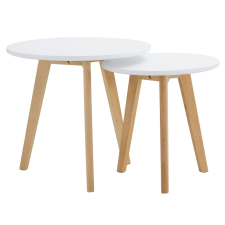  2 dohányzóasztal szett, fém, fehér/bükk, MALTO 2 NEW bútor