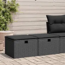  2 részes fekete polyrattan akácfa kerti ülőgarnitúra párnával kerti bútor
