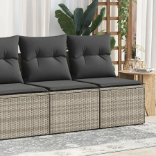  2 részes világosszürke polyrattan akácfa ülőgarnitúra párnákkal kerti bútor