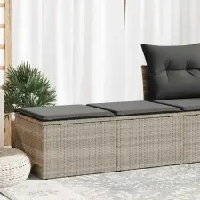  2 részes világosszürke polyrattan akácfa ülőgarnitúra párnákkal kerti bútor