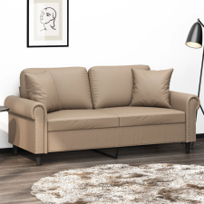 2 személyes cappuccino színű műbőr kanapé díszpárnákkal 140 cm bútor