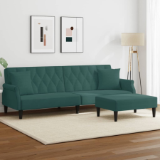  2 személyes sötétzöld bársony kanapéágy párnával/lábtartóval bútor