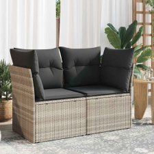 2 személyes világosszürke polyrattan kerti kanapé párnával kerti bútor