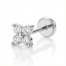  316L Ezüst Színű Virág Alakú Push-in Labret Piercing Cirkónia Kővel -1db egyéb ékszer