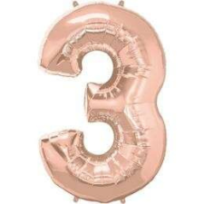 34 inch-es Number 3 Rosegold - Rózsaarany Számos Fólia Lufi party kellék