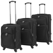 3 darabos, fekete, puha falú görgős bőrönd szett kézitáska és bőrönd