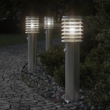 3 db ezüst rozsdamentes acél kültéri állólámpa érzékelővel 60cm kültéri világítás