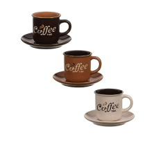 3 db-os kávéscsésze készlet, kerámia, csészealjakkal, Kávézó, 130 ml bögrék, csészék