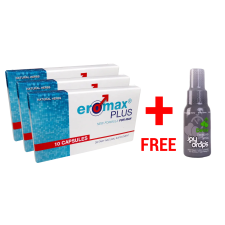 3 doboz Eromax Plus® potencianövelő kapszula + Késleltető spray /JoyDrops®/ + Ingyenes szállítás potencianövelő