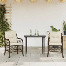  3 részes barna polyrattan bisztrógarnitúra párnákkal kerti bútor