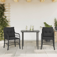 3 részes fekete polyrattan bisztrógarnitúra párnával kerti bútor