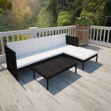 3 részes fekete polyrattan kerti bútorszett párnákkal kerti bútor