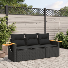  3 részes fekete polyrattan kerti ülőgarnitúra párnával kerti bútor