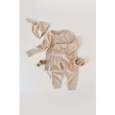  3 részes készlet: blúz hosszú ujjú, hosszú nadrág és sapka organikus és modális pamutból - Blush, BabyCosy (Méret: 6-9 hónap)