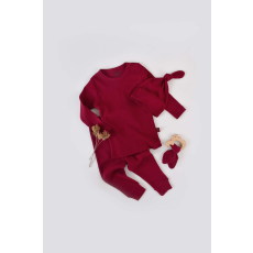  3 részes készlet: hosszú ujjú blúz, hosszú nadrág és organikus és modális pamut sapka - BabyCosy Red (Méret: 18-24 hónapos)