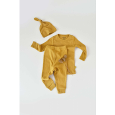  3 részes készlet: hosszú ujjú blúz, hosszú nadrág és organikus és modális pamut sapka - sáfrány, BabyCosy (Méret: 12-18 hónap)