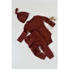  3 részes készlet: hosszú ujjú test, hosszú nadrág és organikus és modális pamut sapka - Brick, BabyCosy (méret: 18-24 hónap)