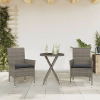  3 részes szürke polyrattan/üveg bisztrógarnitúra párnákkal