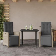 3 részes világosszürke polyrattan bisztrógarnitúra párnákkal kerti bútor