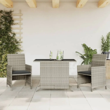  3 részes világosszürke polyrattan bisztrógarnitúra párnákkal kerti bútor