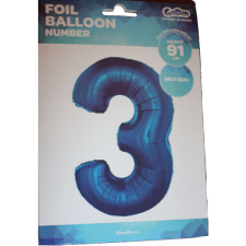 3. szám, fólia lufi, 92 cm, kék party kellék