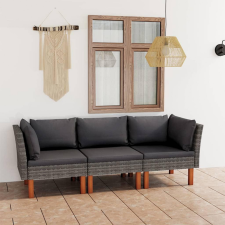 3 személyes szürke polyrattan kerti kanapé párnákkal kerti bútor