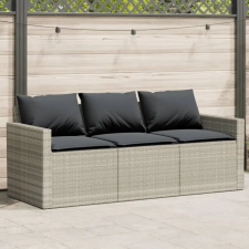  3 személyes világosszürke polyrattan kerti kanapé párnával kerti bútor