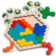 3D hatszögletű fa puzzle játék puzzle, kirakós