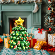  3D Karácsonyi lufi - fenyőfa - 38 x 34 cm party kellék