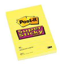 3M POSTIT Öntapadó jegyzettömb, 102x152 mm, 75 lap, vonalas, "Super Sticky", sárga post-it