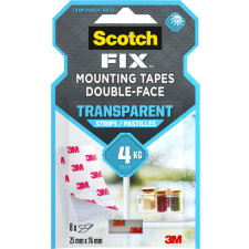 3M ™ Scotch-Fi×™ kétoldalas rögzítőcsíkok, átlátszó, 25 mm × 76 mm, 8 db ragasztószalag és takarófólia