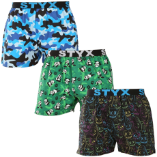  3PACK férfi bő szárú boxeralsók Styx art sportos gumipánt többszínű (3B18023) L