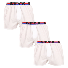  3PACK férfi bő szárú boxeralsók Styx sportos gumipánt fehér tricolor (3B2061) XL