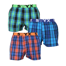  3PACK férfi bő szárú boxeralsók Styx sportos gumipánt többszínű (3B10456) S