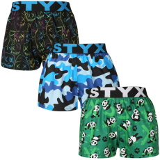  3PACK gyermek bő szárú boxeralsók Styx art sportos gumipánt többszínű (3BJ18023) 9-11 éves