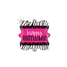 45 cm-es Happy Birthday zebracsíkos négyzet alakú fólia lufi party kellék