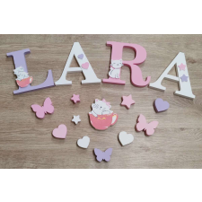  4 betűs Cicás díszítésű dekorbetű szett, választható névvel, színnel gyerekszoba dekoráció