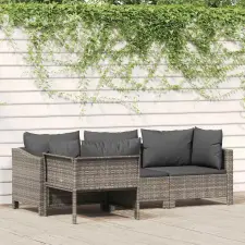 4 darabos szürke polyrattan kerti bútor szett párnákkal kerti bútor