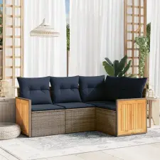  4 db szürke polyrattan kerti kanapégarnitúra párnákkal kerti bútor
