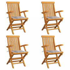  4 db tömör tíkfa kerti szék szürke kockás párnával kerti bútor